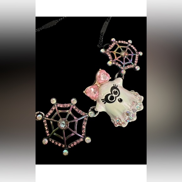 NWT 👻💖🖤 Betsey Johnson Spider Ghost Cat 🕸 🐈‍⬛ Necklace Halloween - Picture 7 of 11